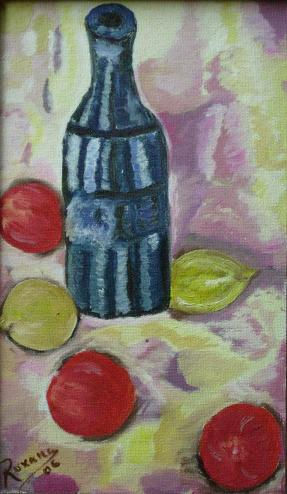 Botella y limones - Réplica Oil Canvas