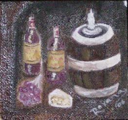 Botellas y  barril - Réplica Oil Canvas