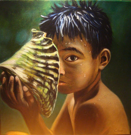 Niño con caracola