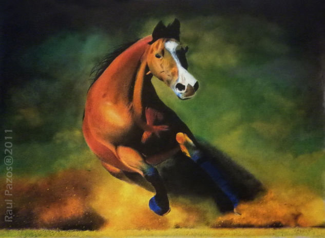 "Un Caballo de fuerza" Pastel Cartulina Animales