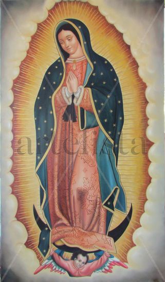 Virgen de Guadalupe Oil Canvas Figure Painting