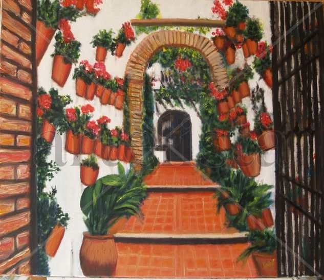 e02 patio cordobés Oil Canvas Floral Painting