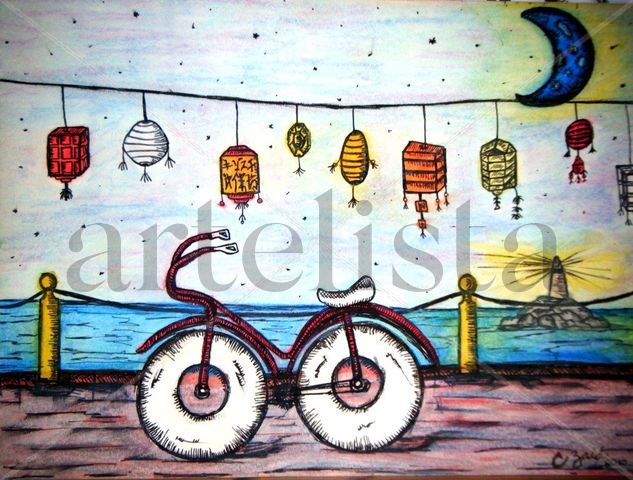 La bici y el malecon Tinta