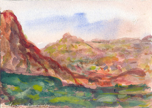 Paisaje de montaña a comienzo del verano, ( Mountain landscape of early summer) Acuarela Papel Paisaje