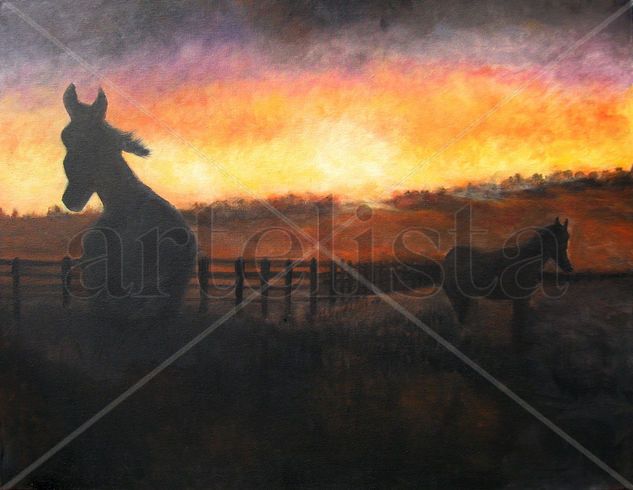 Caballos al atardecer 