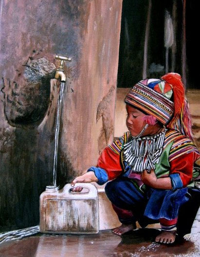 RECOLECTANDO AGUA Acrylic Others Figure Painting