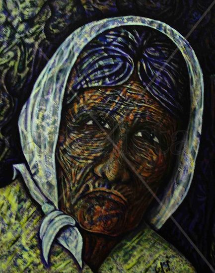 "Anciana Guaranì" Acrylic Canvas Portrait