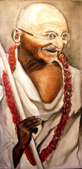 MAHATMA GHANDI Óleo Tela Retrato