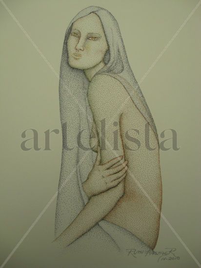 Mujer con Manto Tinta Papel Figura