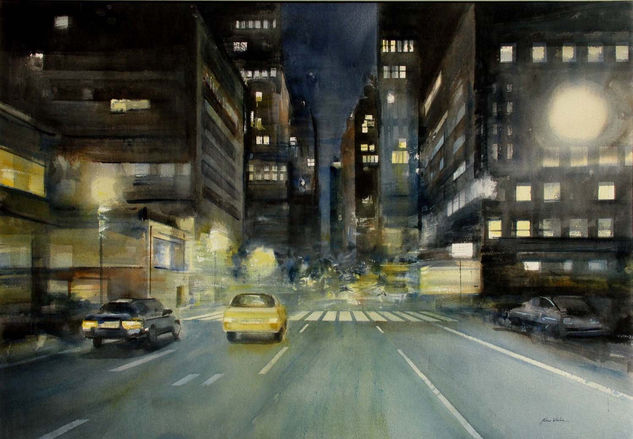 N.Y night - Acuarela / Papel - 100 X 70 