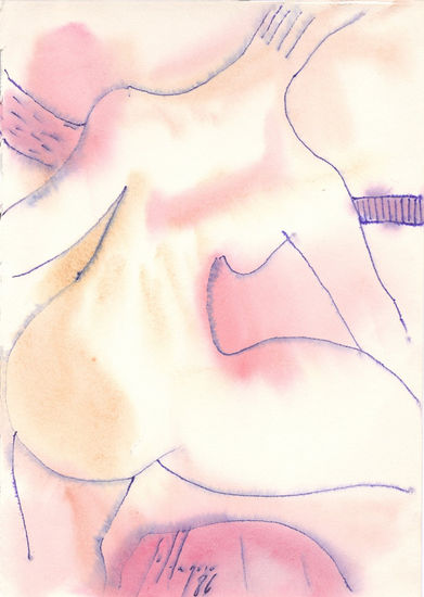 Mujer con el muslo derecho levantado, (Woman with raised right thigh) Acuarela Cartulina Desnudos