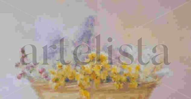 Cesto con flores Oil Canvas Floral Painting