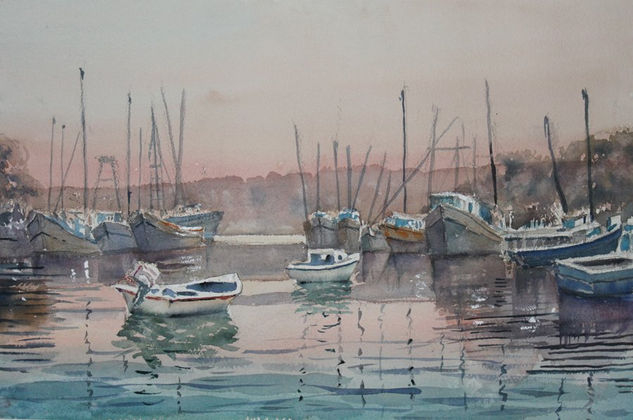 Atardecer en el Canal de la Cortadura Watercolour Card Landscaping