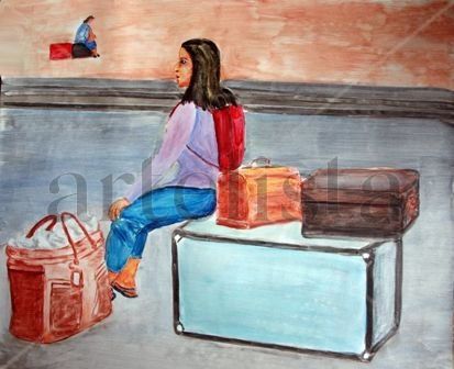 esperando el tren Acrylic Canvas Figure Painting