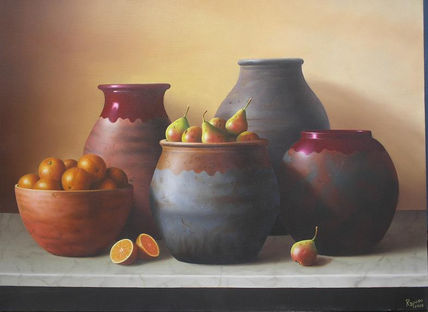 Jarrones y fruta