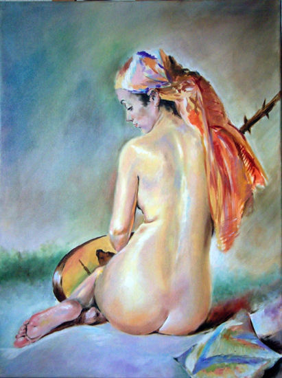 desnudo de mujer con laud Oil Canvas Nude Paintings