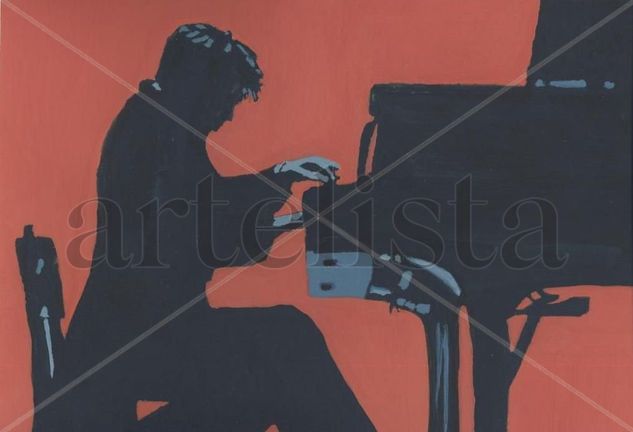 GLENN GOULD Gouache Paper Figure Painting