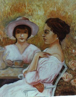 TOMANDO EL TÉ.................. Oil Canvas Figure Painting