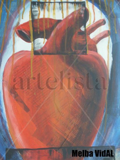 corazon azul Media Mixta Lienzo Figura