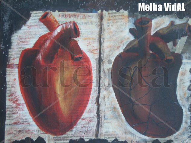 corazon doble Mixed media Canvas Figure Painting