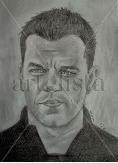 Matt Damon Pencil (Black) Paper Portrait