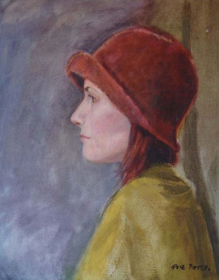 El sombrero rojo. Oil Panel Portrait