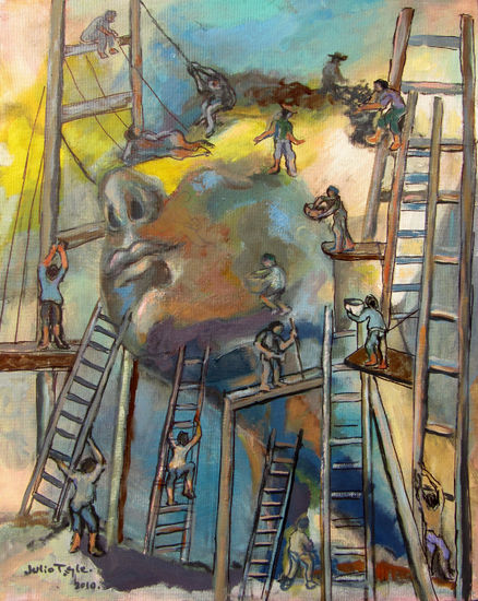 La construcción del gigante Oil Textile Figure Painting