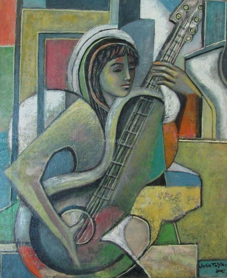 Guitarrista Oil Textile Figure Painting