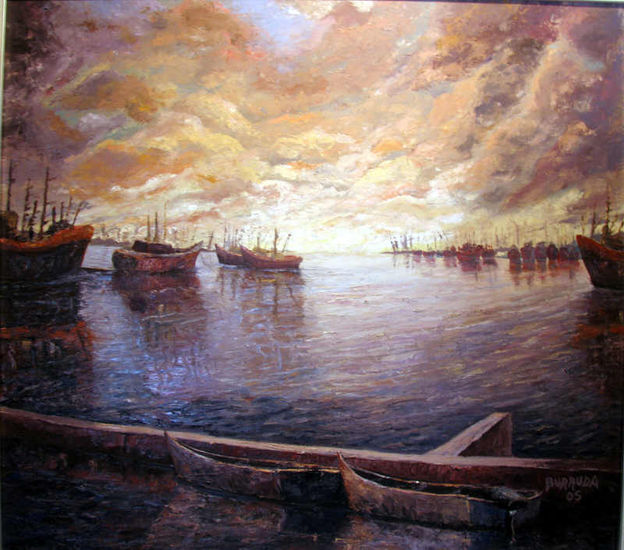 Puerto iluminado Oil Canvas