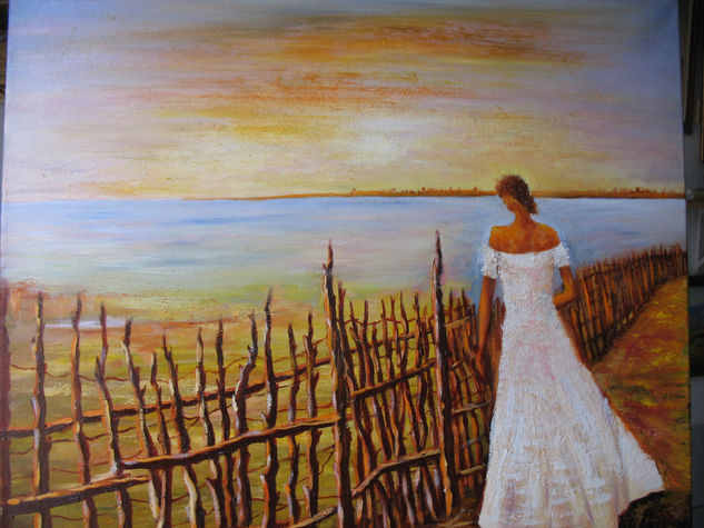 NUM. REF - 10.545 - LULA MIRANDO EL ALTARDECER Oil Canvas Landscaping