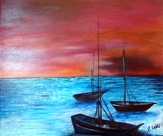 Les barques (las barcas) Acrylic Textile Marine Painting