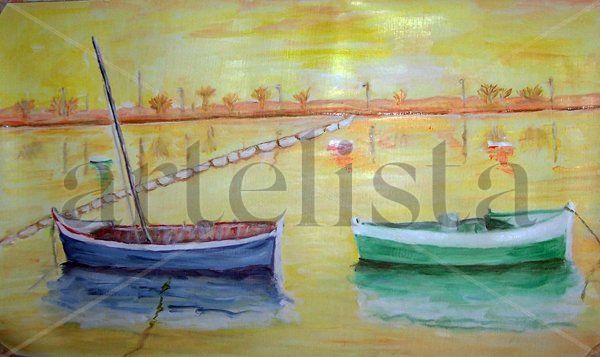 Barcas en el Mar Menor Oil Canvas Marine Painting