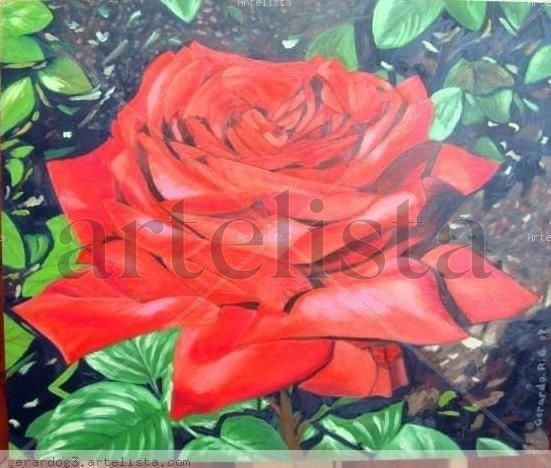 Flor  Roja Oil Panel Floral Painting