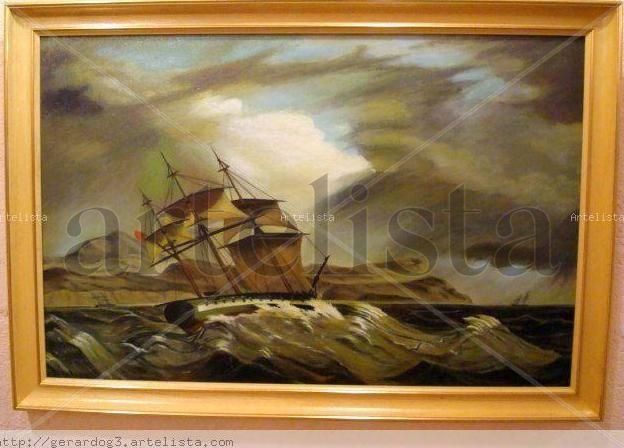 Velero en la Tormenta Oil Canvas Marine Painting