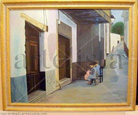 Mujeres Cosiendo Oil Canvas Landscaping