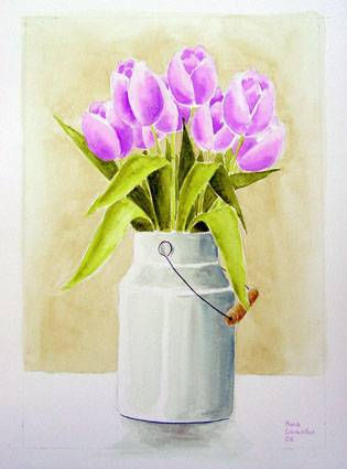 Tulipanes lilas Acuarela Papel