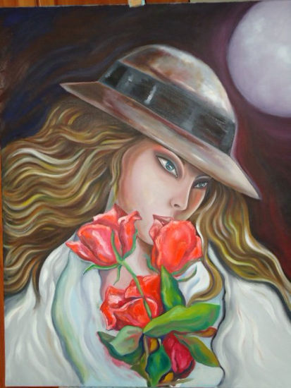 DAMA DE LAS ROSAS Óleo Lienzo Retrato