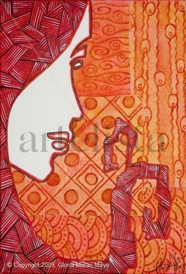 Dama de Pelo Rojo I Acrylic Canvas Figure Painting