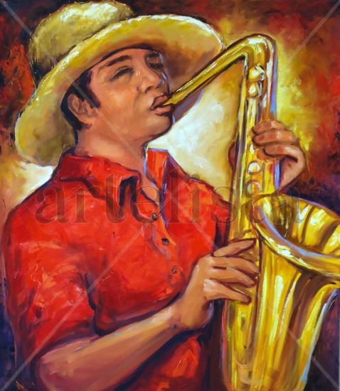 EL SAXOFONERO PARAGUAYO Óleo Lienzo Figura