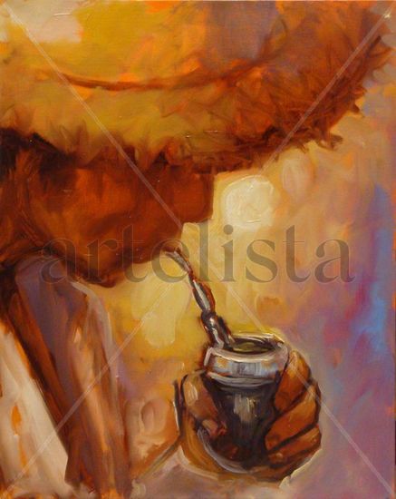 TOMANDO MATE Oil Canvas Portrait