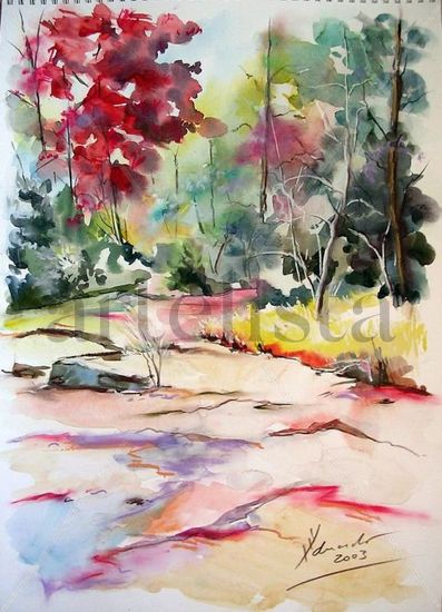 El árbol rojo Watercolour Paper Landscaping