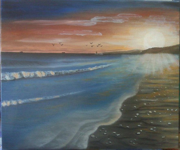 la puesta de sol  altafulla Oil Canvas Marine Painting