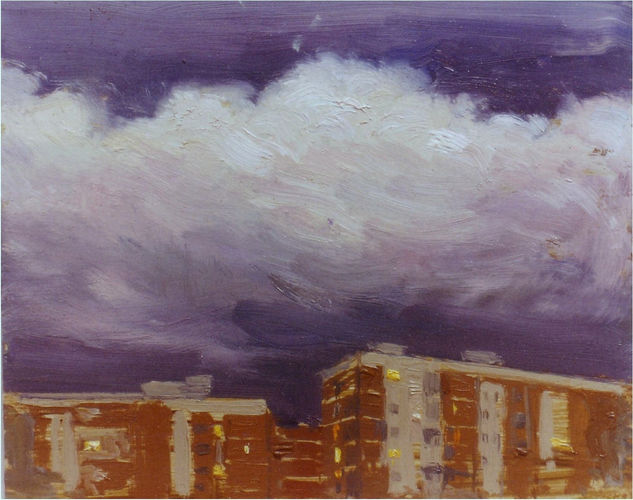 Nocturno barrio del Pilar Oil Panel Landscaping