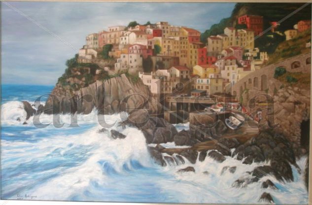 Manarola Oil Panel Marine Painting