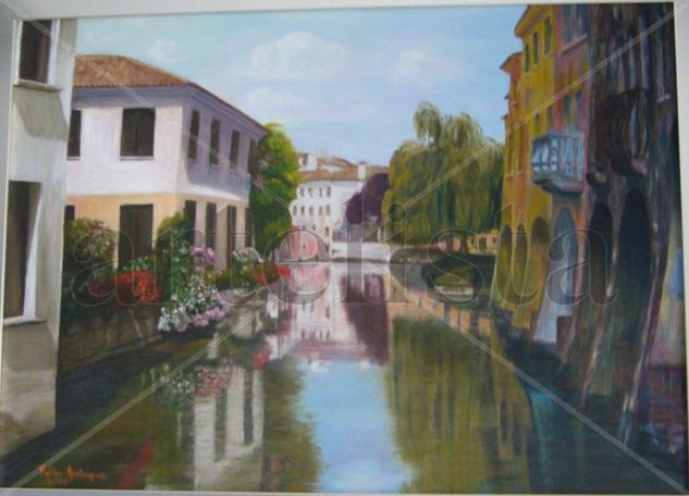 Canal de Treviso Óleo Tabla Paisaje