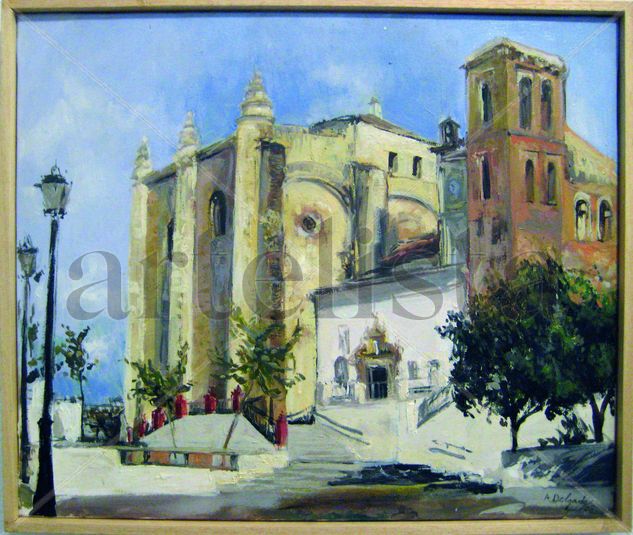 La iglesia- Cazalla de la Sierra Sevilla Óleo Lienzo Paisaje