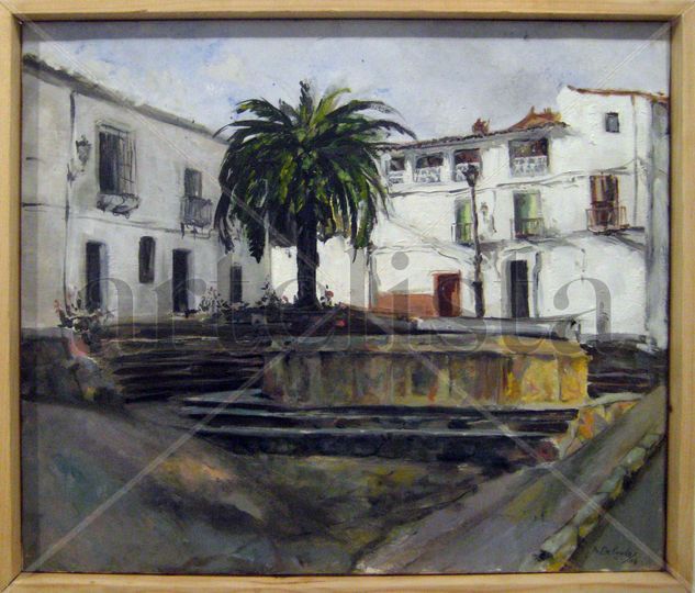 Plaza del concejo - Cazalla de la Sierra Sevilla Óleo Lienzo Paisaje