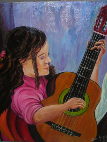 NIÑA TOCANDO LA GUITARRA Óleo Lienzo