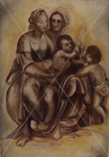 Santa Ana, La Virgen, El Niño y San Juan Oil Canvas Figure Painting