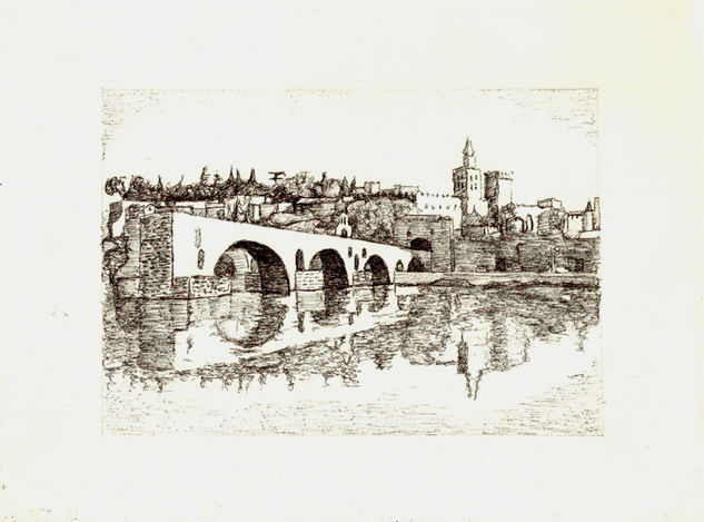 Puente de Avignon Lápiz (Negro) Papel Paisaje